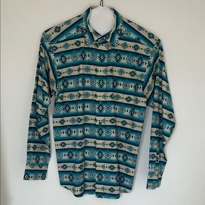 Ariat Teal and Cream Aztec-Pattern Button-Down Shirt